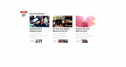 Facebook design, kommende events